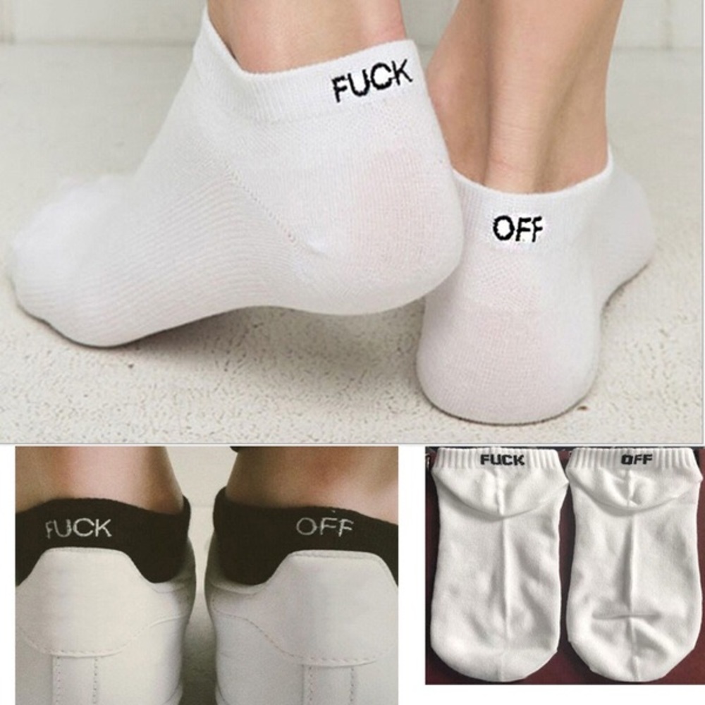 1 Pair Fuck Off White Ankle Socks - Picture 4 of 6